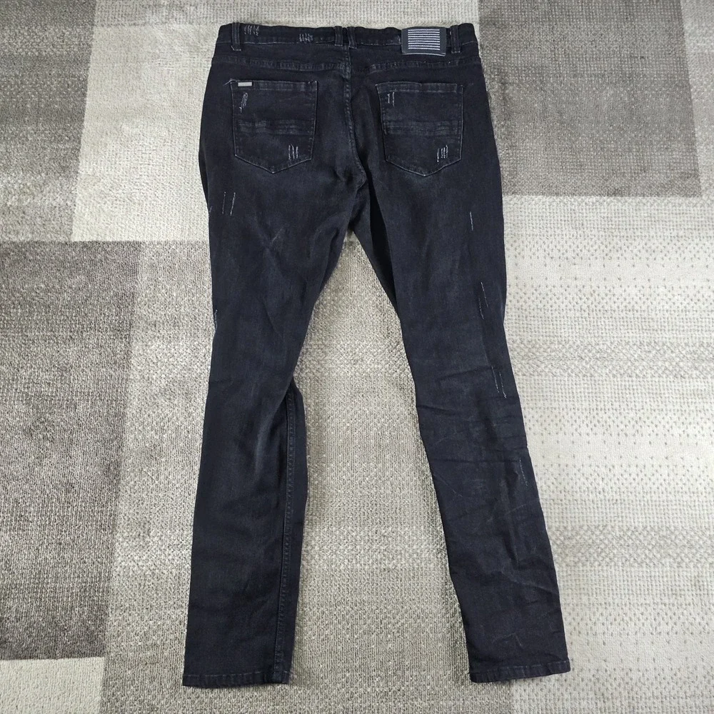 Serenede Jeans Mens 38 Black Distresed Denim Dark‎ Wash Ripped Stretch Skinny